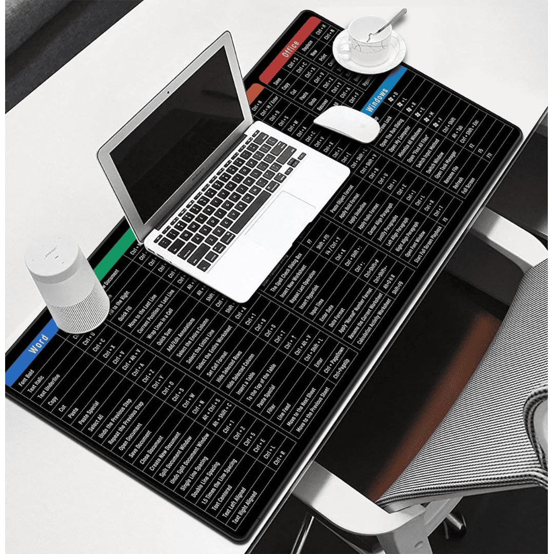 Extended Gaming Mouse Pad with Keyboard Shortcut Reference – Large Desk Mat
