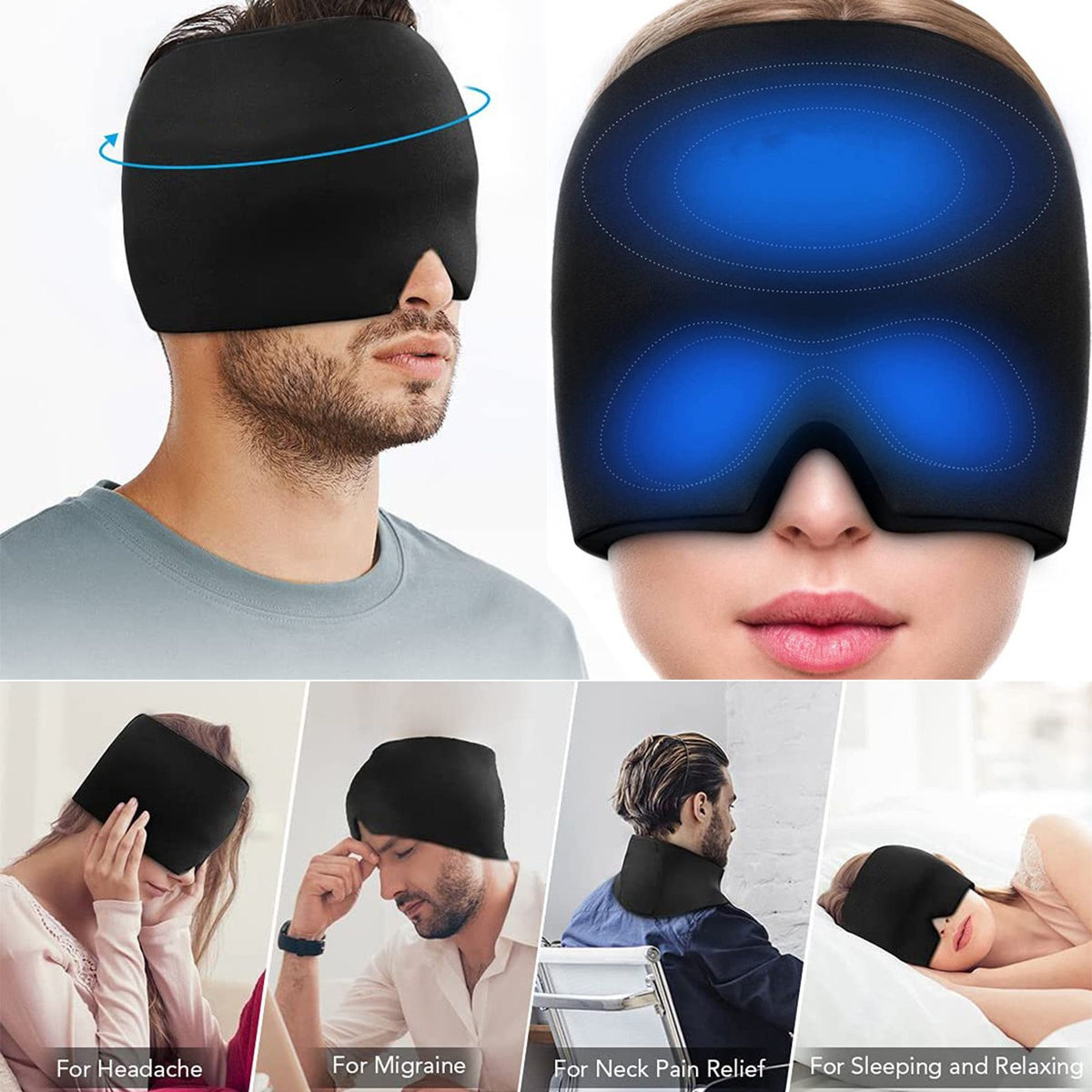 Reusable Hot & Cold Therapy Migraine Relief Cap – Gel Ice Headache Relief Mask