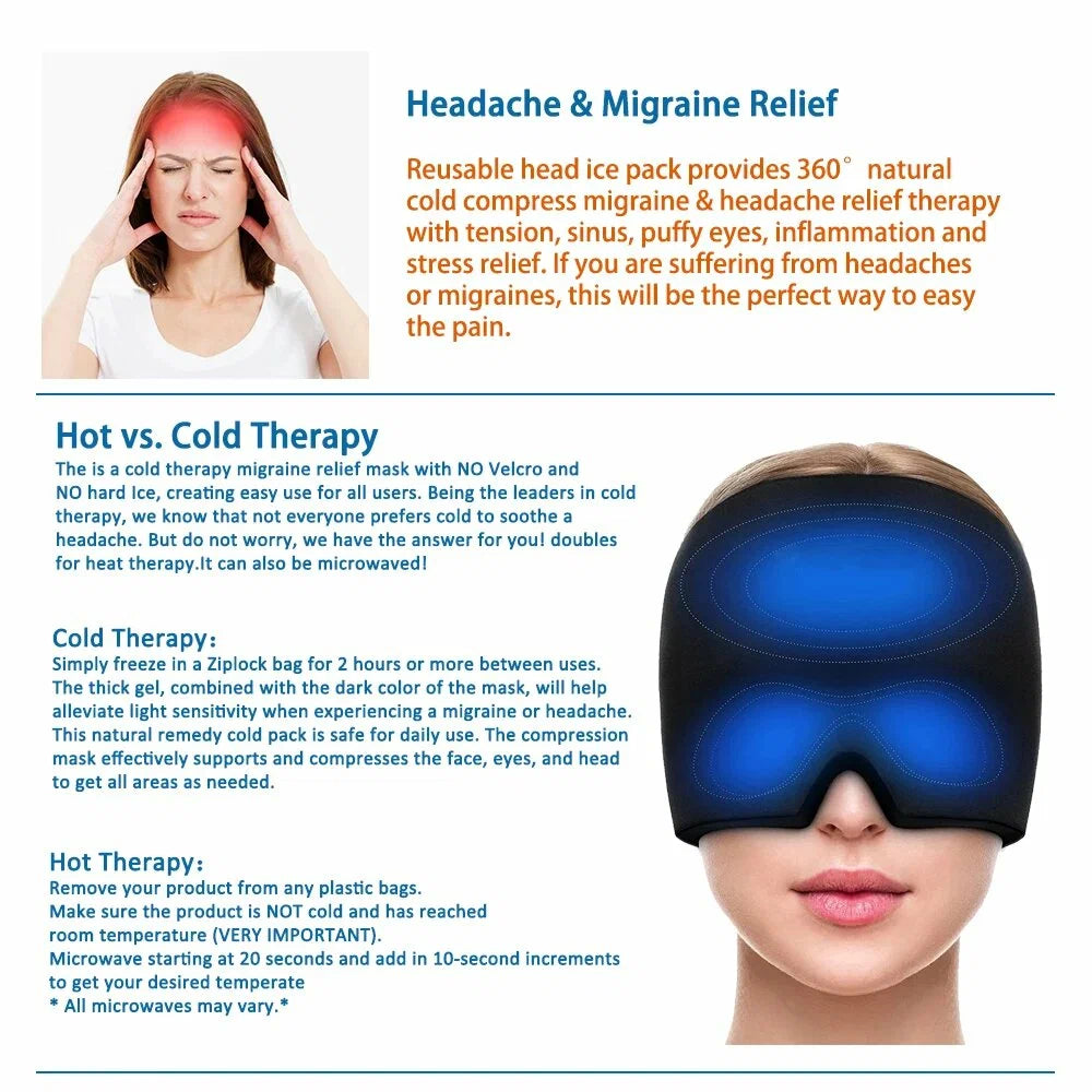 Reusable Hot & Cold Therapy Migraine Relief Cap – Gel Ice Headache Relief Mask