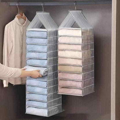 6-Slot Hanging Closet Organizer – Foldable Wardrobe Storage Shelf