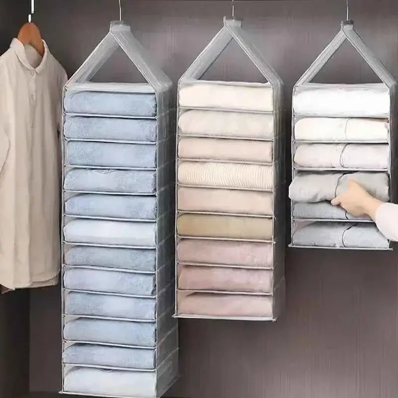 6-Slot Hanging Closet Organizer – Foldable Wardrobe Storage Shelf