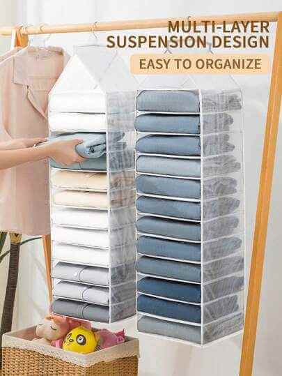 6-Slot Hanging Closet Organizer – Foldable Wardrobe Storage Shelf