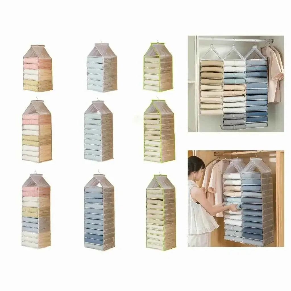6-Slot Hanging Closet Organizer – Foldable Wardrobe Storage Shelf