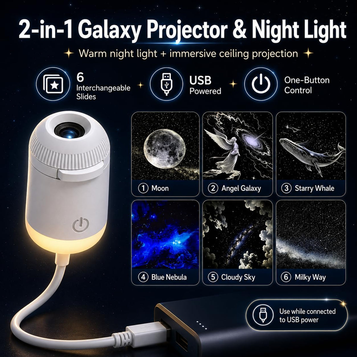 USB Galaxy Star Projector Light with Space Into a Starry Escape ✨