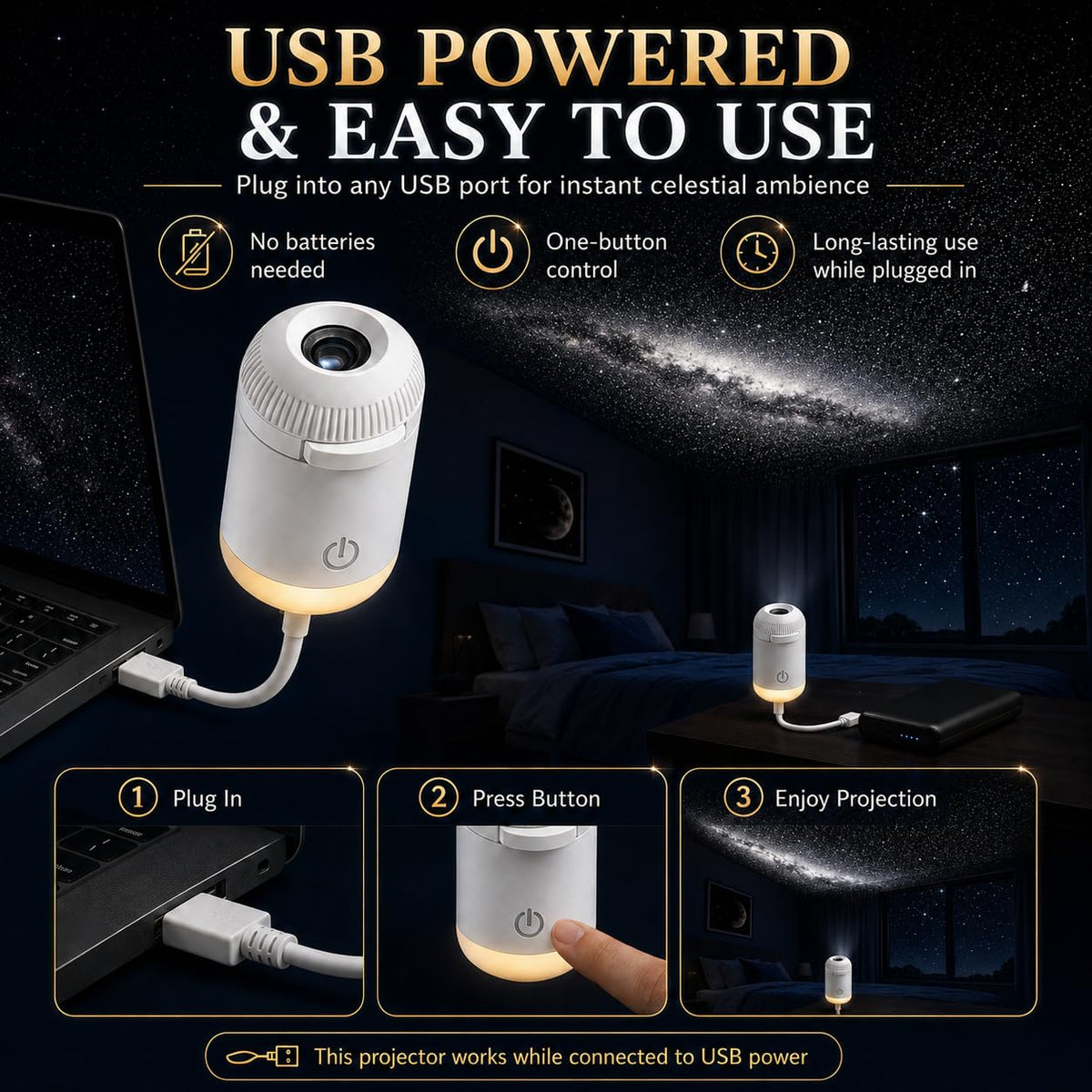 USB Galaxy Star Projector Light with Space Into a Starry Escape ✨