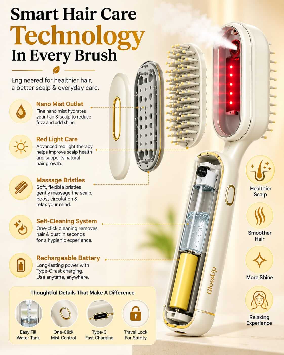 Smart Mist & Scalp Massage Hair Brush